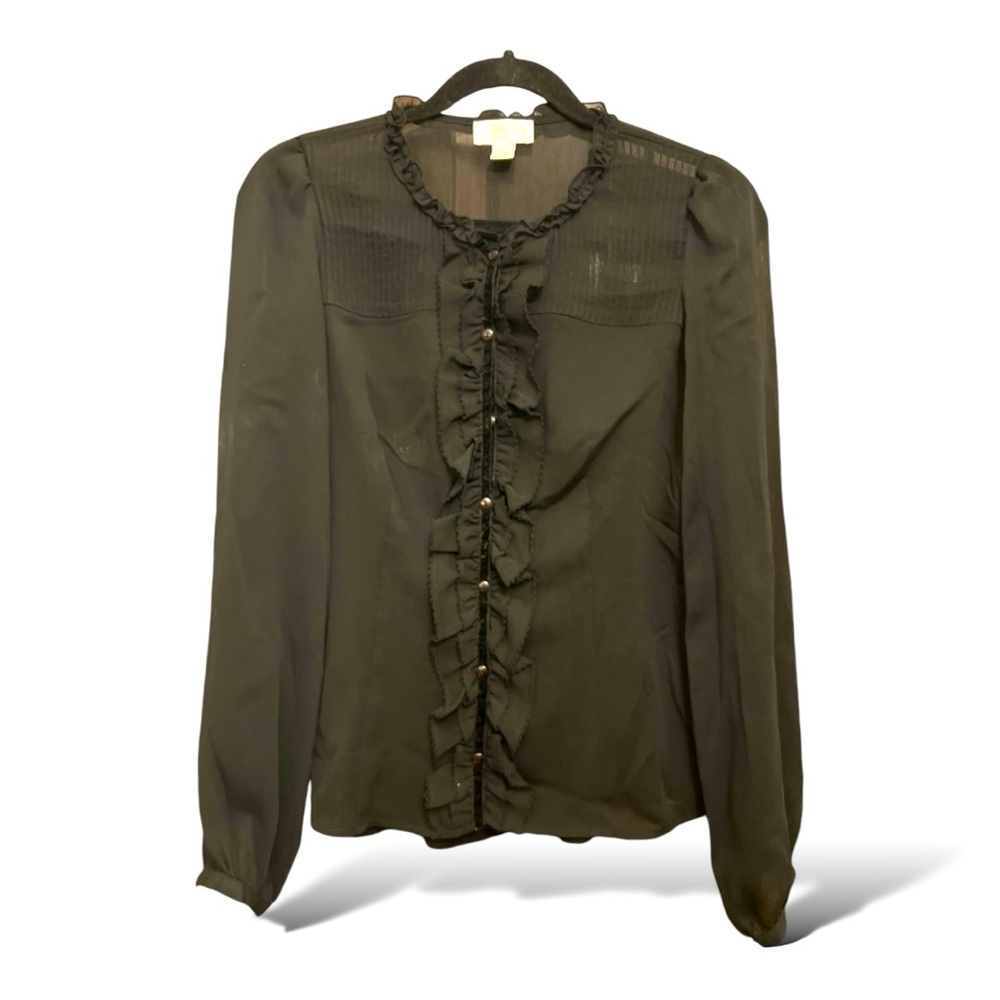 LOFT Anne Taylor Women’s Top Sz 2 Long Sleeve Black Button Down
